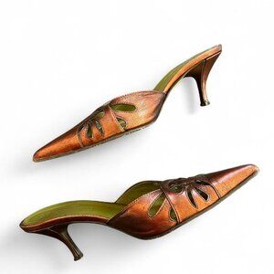 Donald J Pliner Couture pointy-toe mule with peek-a-boo cutouts in copper 6.5